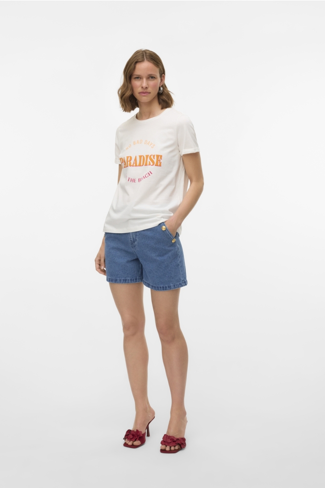 VMELLA S/S O-NECK T-SHIRT JRS BTQ G 10333613 SNOW WHITE/PARADISE